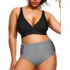 imageYonique Womens Plus Size Bikini High Waisted Swimsuits Two Piece Bathing Suits Tummy Control SwimwearBlack and Stripes