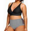 imageYonique Womens Plus Size Bikini High Waisted Swimsuits Two Piece Bathing Suits Tummy Control SwimwearBlack and Stripes