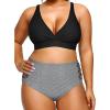 imageYonique Womens Plus Size Bikini High Waisted Swimsuits Two Piece Bathing Suits Tummy Control SwimwearBlack and Stripes