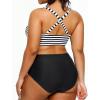 imageYonique Womens Plus Size Bikini High Waisted Swimsuits Two Piece Bathing Suits Tummy Control SwimwearBlack and White Stripe