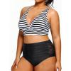 imageYonique Womens Plus Size Bikini High Waisted Swimsuits Two Piece Bathing Suits Tummy Control SwimwearBlack and White Stripe