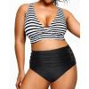 imageYonique Womens Plus Size Bikini High Waisted Swimsuits Two Piece Bathing Suits Tummy Control SwimwearBlack and White Stripe