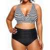 imageYonique Womens Plus Size Bikini High Waisted Swimsuits Two Piece Bathing Suits Tummy Control SwimwearBlack and White Stripe