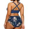 imageYonique Womens Plus Size Bikini High Waisted Swimsuits Two Piece Bathing Suits Tummy Control SwimwearBlue Flower