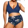 imageYonique Womens Plus Size Bikini High Waisted Swimsuits Two Piece Bathing Suits Tummy Control SwimwearBlue Flower