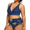 imageYonique Womens Plus Size Bikini High Waisted Swimsuits Two Piece Bathing Suits Tummy Control SwimwearBlue Flower