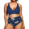 imageYonique Womens Plus Size Bikini High Waisted Swimsuits Two Piece Bathing Suits Tummy Control SwimwearBlue Flower