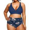 imageYonique Womens Plus Size Bikini High Waisted Swimsuits Two Piece Bathing Suits Tummy Control SwimwearBlue Flower