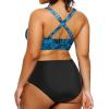 imageYonique Womens Plus Size Bikini High Waisted Swimsuits Two Piece Bathing Suits Tummy Control SwimwearBlue Paisley