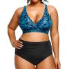 imageYonique Womens Plus Size Bikini High Waisted Swimsuits Two Piece Bathing Suits Tummy Control SwimwearBlue Paisley
