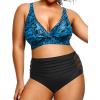 imageYonique Womens Plus Size Bikini High Waisted Swimsuits Two Piece Bathing Suits Tummy Control SwimwearBlue Paisley