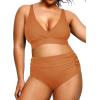 imageYonique Womens Plus Size Bikini High Waisted Swimsuits Two Piece Bathing Suits Tummy Control SwimwearBrown