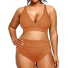 imageYonique Womens Plus Size Bikini High Waisted Swimsuits Two Piece Bathing Suits Tummy Control SwimwearBrown