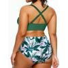 imageYonique Womens Plus Size Bikini High Waisted Swimsuits Two Piece Bathing Suits Tummy Control SwimwearGreen and Flowers