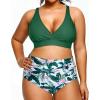 imageYonique Womens Plus Size Bikini High Waisted Swimsuits Two Piece Bathing Suits Tummy Control SwimwearGreen and Flowers