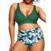 imageYonique Womens Plus Size Bikini High Waisted Swimsuits Two Piece Bathing Suits Tummy Control SwimwearGreen and Flowers