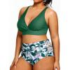 imageYonique Womens Plus Size Bikini High Waisted Swimsuits Two Piece Bathing Suits Tummy Control SwimwearGreen and Flowers