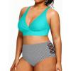 imageYonique Womens Plus Size Bikini High Waisted Swimsuits Two Piece Bathing Suits Tummy Control SwimwearGreen and Stripes