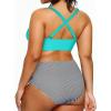 imageYonique Womens Plus Size Bikini High Waisted Swimsuits Two Piece Bathing Suits Tummy Control SwimwearGreen and Stripes