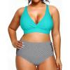 imageYonique Womens Plus Size Bikini High Waisted Swimsuits Two Piece Bathing Suits Tummy Control SwimwearGreen and Stripes