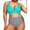 imageYonique Womens Plus Size Bikini High Waisted Swimsuits Two Piece Bathing Suits Tummy Control SwimwearGreen and Stripes