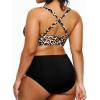 imageYonique Womens Plus Size Bikini High Waisted Swimsuits Two Piece Bathing Suits Tummy Control SwimwearLeopard and Black