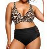 imageYonique Womens Plus Size Bikini High Waisted Swimsuits Two Piece Bathing Suits Tummy Control SwimwearLeopard and Black