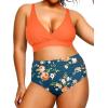 imageYonique Womens Plus Size Bikini High Waisted Swimsuits Two Piece Bathing Suits Tummy Control SwimwearOrange and Blue Print