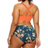 imageYonique Womens Plus Size Bikini High Waisted Swimsuits Two Piece Bathing Suits Tummy Control SwimwearOrange and Blue Print