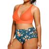 imageYonique Womens Plus Size Bikini High Waisted Swimsuits Two Piece Bathing Suits Tummy Control SwimwearOrange and Blue Print