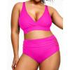 imageYonique Womens Plus Size Bikini High Waisted Swimsuits Two Piece Bathing Suits Tummy Control SwimwearPink
