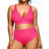 imageYonique Womens Plus Size Bikini High Waisted Swimsuits Two Piece Bathing Suits Tummy Control SwimwearPink