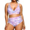 imageYonique Womens Plus Size Bikini High Waisted Swimsuits Two Piece Bathing Suits Tummy Control SwimwearPink Purple Tie Dye