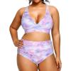 imageYonique Womens Plus Size Bikini High Waisted Swimsuits Two Piece Bathing Suits Tummy Control SwimwearPink Purple Tie Dye