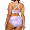 imageYonique Womens Plus Size Bikini High Waisted Swimsuits Two Piece Bathing Suits Tummy Control SwimwearPink Purple Tie Dye