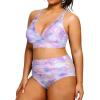 imageYonique Womens Plus Size Bikini High Waisted Swimsuits Two Piece Bathing Suits Tummy Control SwimwearPink Purple Tie Dye