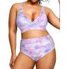 imageYonique Womens Plus Size Bikini High Waisted Swimsuits Two Piece Bathing Suits Tummy Control SwimwearPink Purple Tie Dye