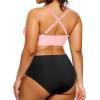 imageYonique Womens Plus Size Bikini High Waisted Swimsuits Two Piece Bathing Suits Tummy Control SwimwearPink and Black