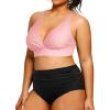 imageYonique Womens Plus Size Bikini High Waisted Swimsuits Two Piece Bathing Suits Tummy Control SwimwearPink and Black