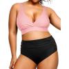 imageYonique Womens Plus Size Bikini High Waisted Swimsuits Two Piece Bathing Suits Tummy Control SwimwearPink and Black