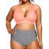 imageYonique Womens Plus Size Bikini High Waisted Swimsuits Two Piece Bathing Suits Tummy Control SwimwearPink and Stripes