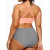 imageYonique Womens Plus Size Bikini High Waisted Swimsuits Two Piece Bathing Suits Tummy Control SwimwearPink and Stripes