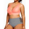 imageYonique Womens Plus Size Bikini High Waisted Swimsuits Two Piece Bathing Suits Tummy Control SwimwearPink and Stripes