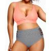 imageYonique Womens Plus Size Bikini High Waisted Swimsuits Two Piece Bathing Suits Tummy Control SwimwearPink and Stripes