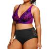 imageYonique Womens Plus Size Bikini High Waisted Swimsuits Two Piece Bathing Suits Tummy Control SwimwearPurple Leaf
