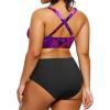 imageYonique Womens Plus Size Bikini High Waisted Swimsuits Two Piece Bathing Suits Tummy Control SwimwearPurple Leaf