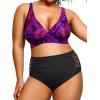 imageYonique Womens Plus Size Bikini High Waisted Swimsuits Two Piece Bathing Suits Tummy Control SwimwearPurple Leaf