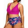 imageYonique Womens Plus Size Bikini High Waisted Swimsuits Two Piece Bathing Suits Tummy Control SwimwearPurple and Flowers