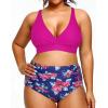 imageYonique Womens Plus Size Bikini High Waisted Swimsuits Two Piece Bathing Suits Tummy Control SwimwearPurple and Flowers