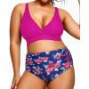 imageYonique Womens Plus Size Bikini High Waisted Swimsuits Two Piece Bathing Suits Tummy Control SwimwearPurple and Flowers